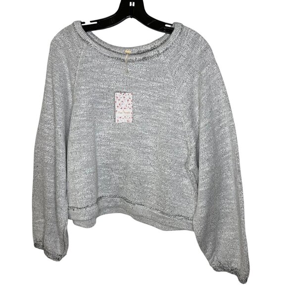 Free People Womens Light Gray Sweater Large Loose Fit Boxy Cropped Pullover Top - Picture 1 of 7